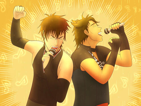 Hizen and Mutsu from Toumyu singing passionately back to back